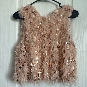 ZARA Sequin & Fringe Sleeveless Top – Champagne / Rose Gold – Size S